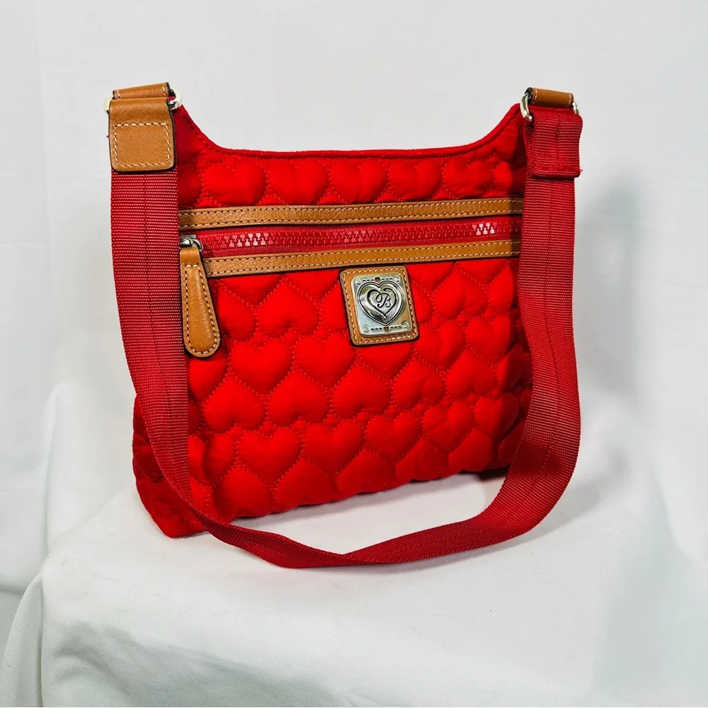 Brighton Kash Messenger Quilted Nylon Heart Crossbody Red Bag quiet luxury - Picture 3 of 15